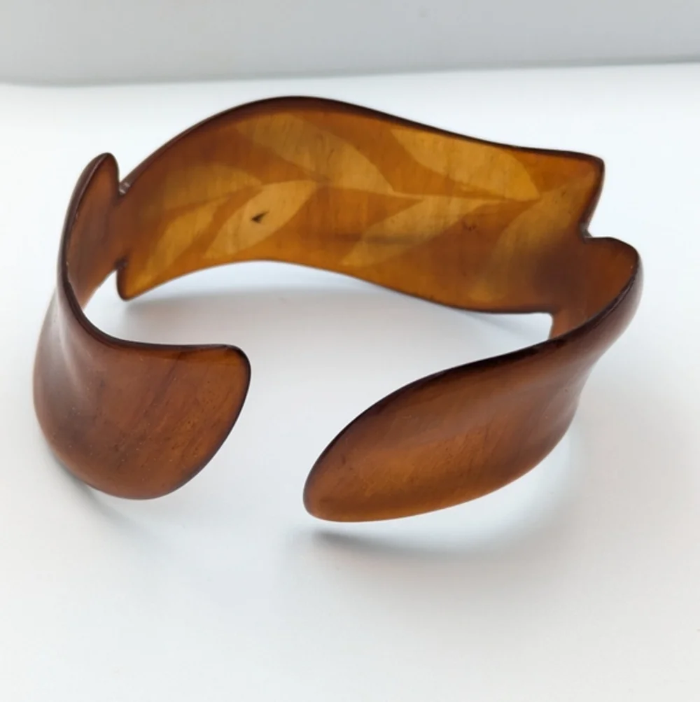 Vintage stunning brown bangle cuff bracelet with leaf pattern - Picture 4 of 7